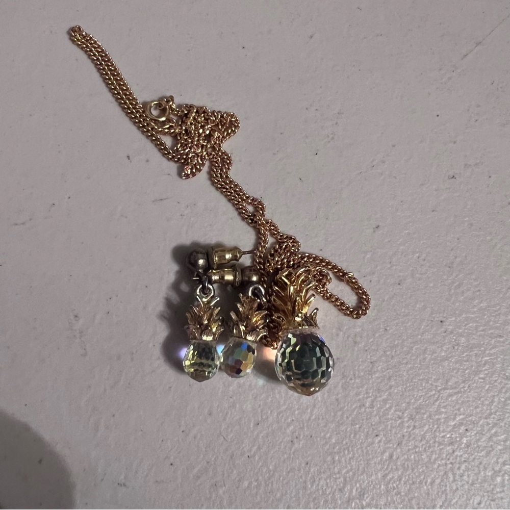 Gold Pineapple Pendant Necklace with matching earrings